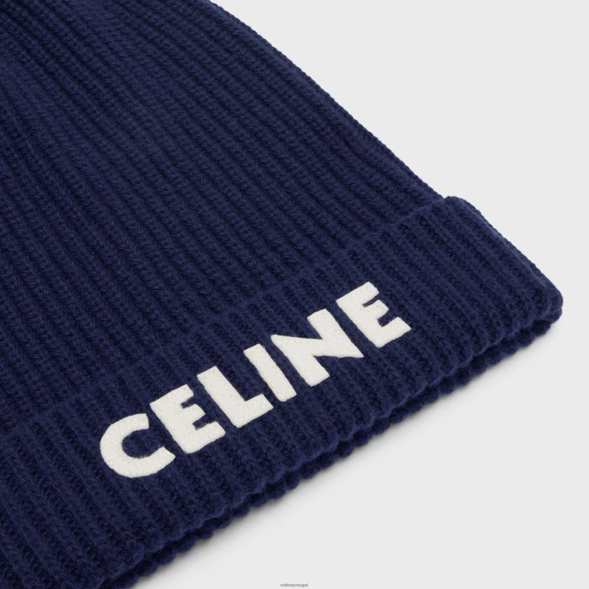 homens acessórios CELINE gorro em lã canelada marinha T204R2237