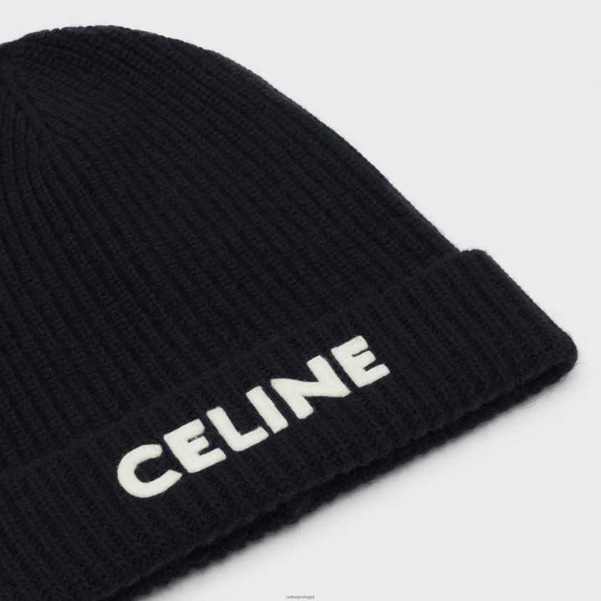 homens acessórios CELINE gorro em lã canelada preto T204R2236