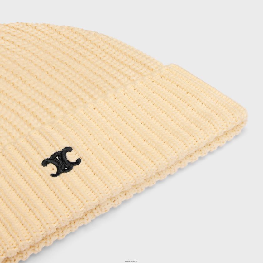 homens acessórios CELINE gorro triomphe em algodão off white T204R2176