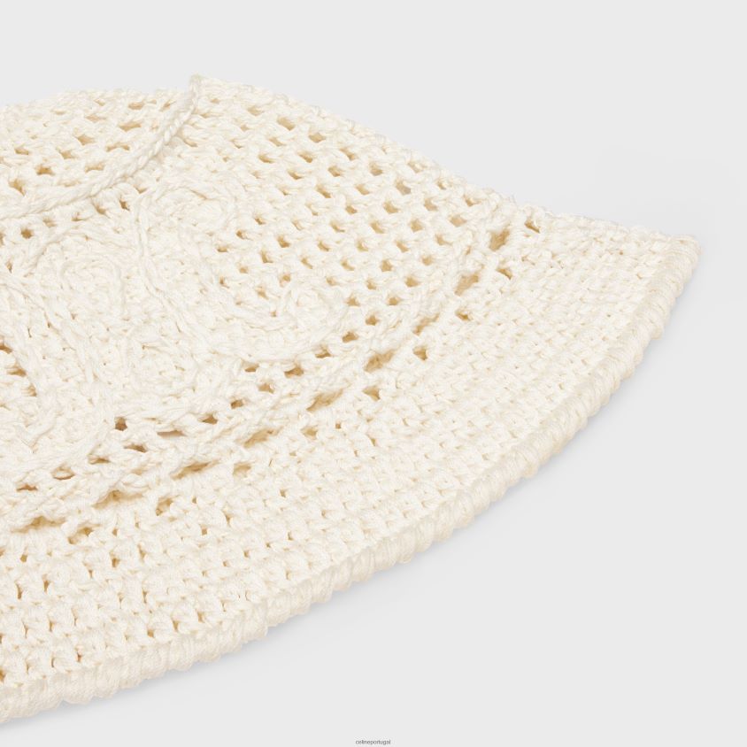 mulheres acessórios CELINE Gorro cloche triomphe em crochê de algodão off white T204R1225