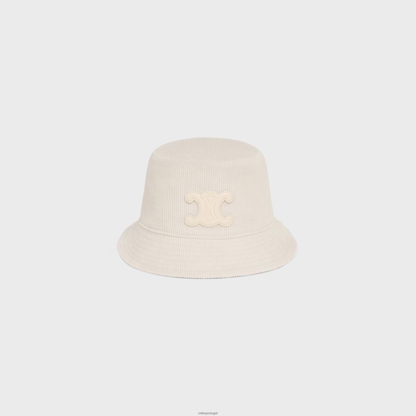 mulheres acessórios CELINE chapéu bucket triomphe em veludo cotelê off white T204R1045