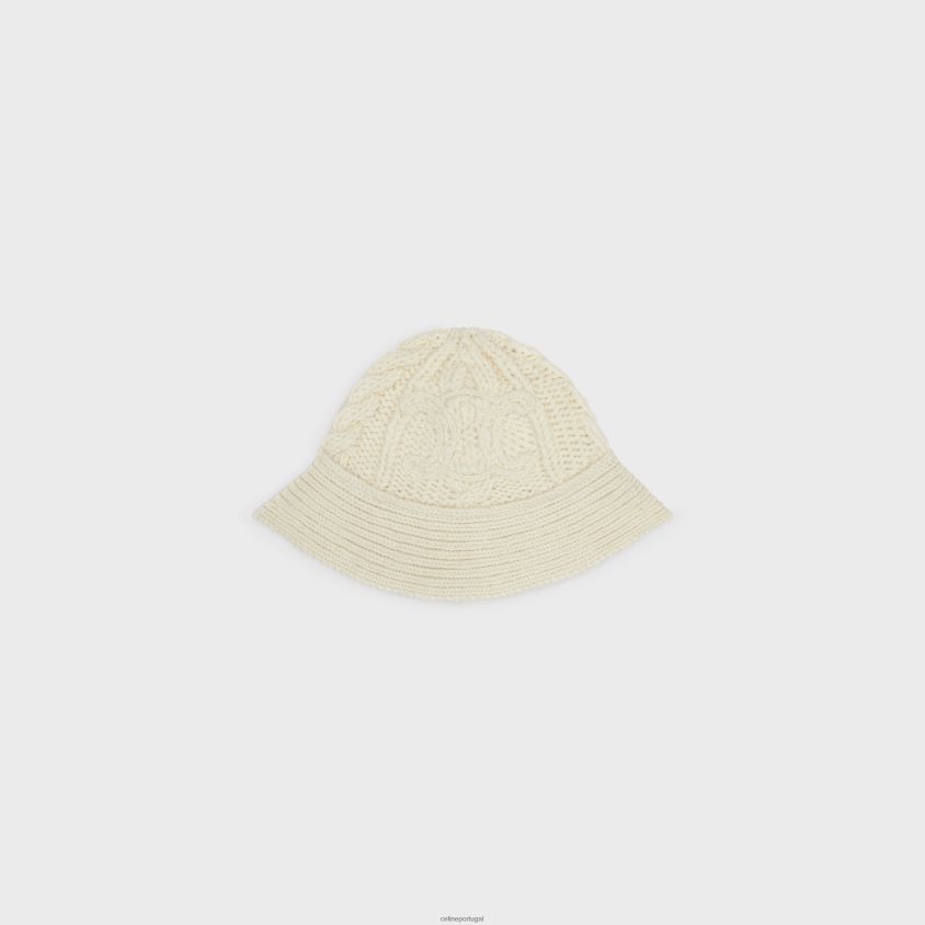 mulheres acessórios CELINE chapéu cloche em lã triomphe aran alpaca off white T204R1189