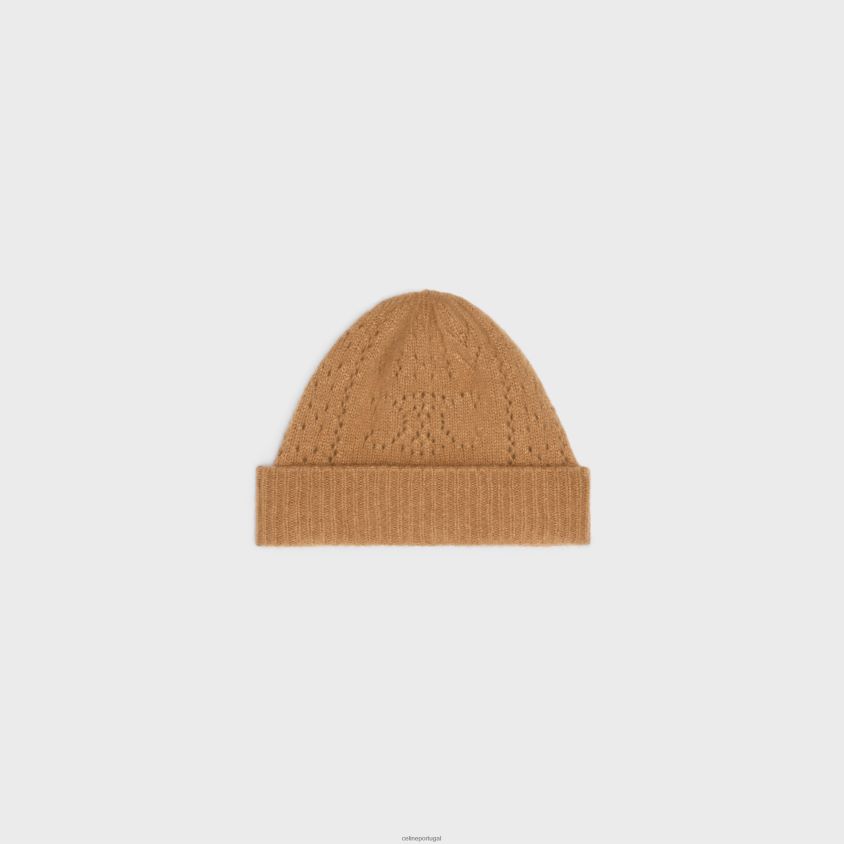 mulheres acessórios CELINE gorro em cashmere e pointelle de seda camelo T204R1176