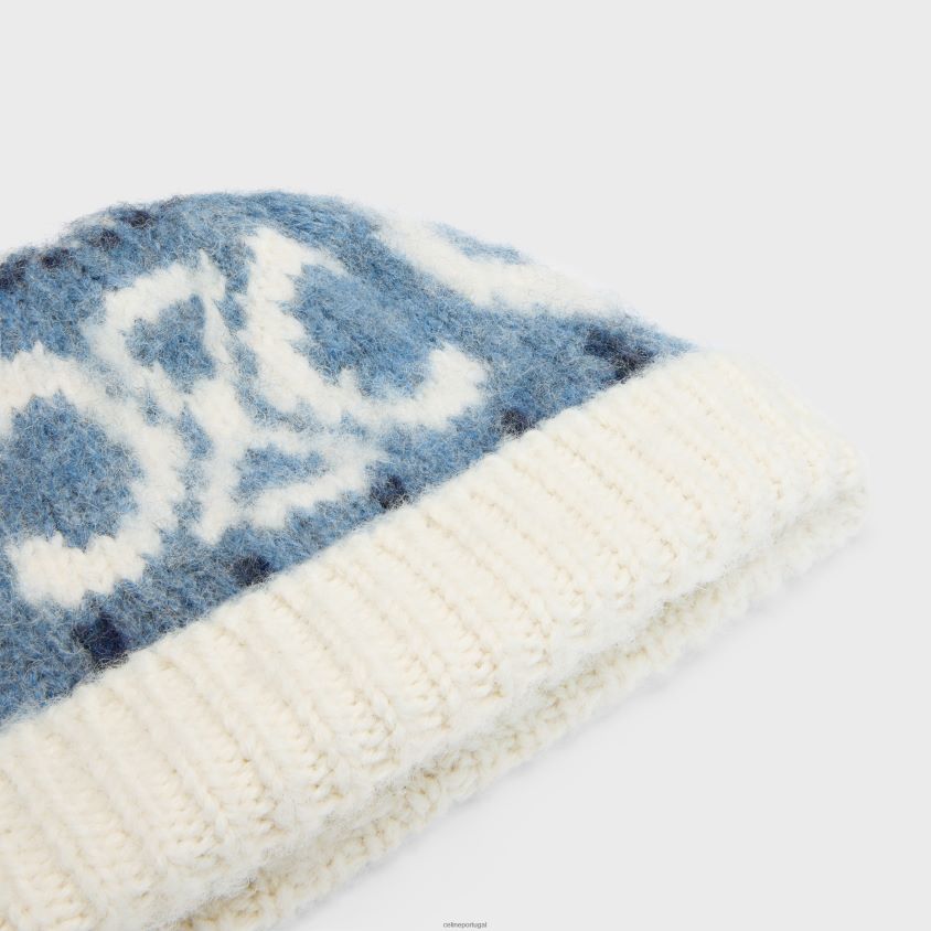 mulheres acessórios CELINE gorro em lã triomphe fair isle azul T204R1054
