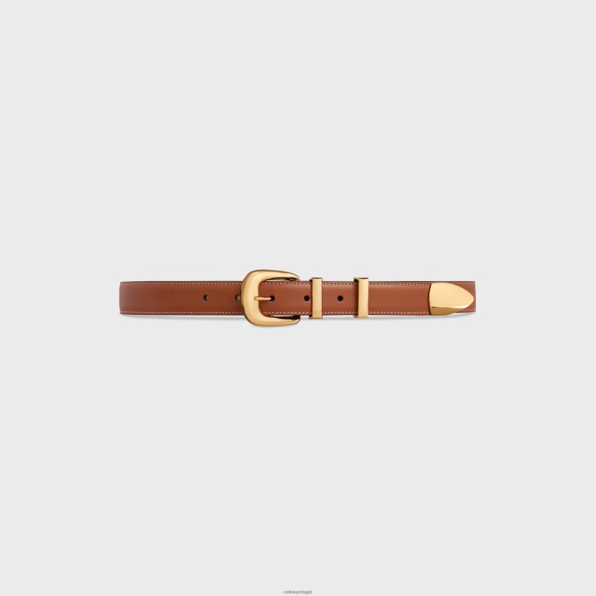 mulheres acessórios CELINE cinto ocidental médio em pele de bezerro natural bronzeado T204R1086