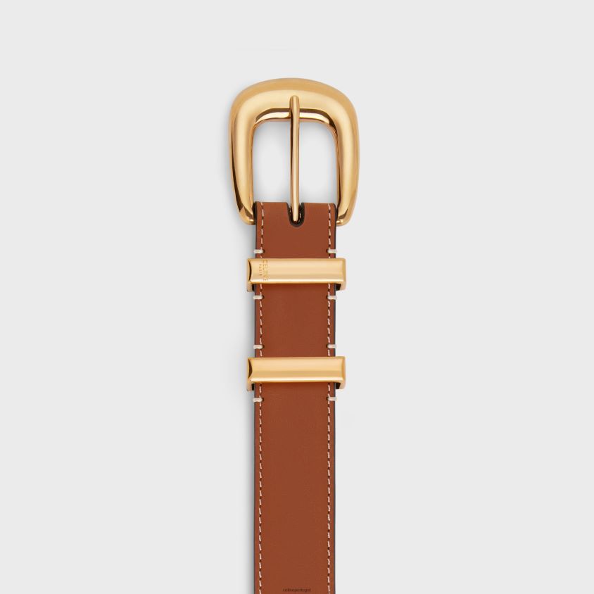 mulheres acessórios CELINE cinto ocidental médio em pele de bezerro natural bronzeado T204R1086