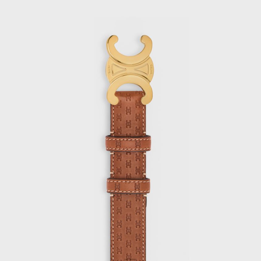 mulheres acessórios CELINE cinto triomphe médio em couro de bezerro natural com relevo triomphe bronzeado T204R1020