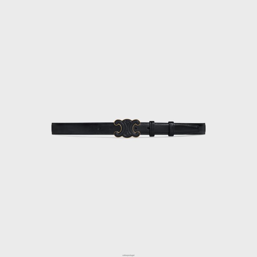 mulheres acessórios CELINE cinto triomphe médio em couro taurillon preto T204R1092