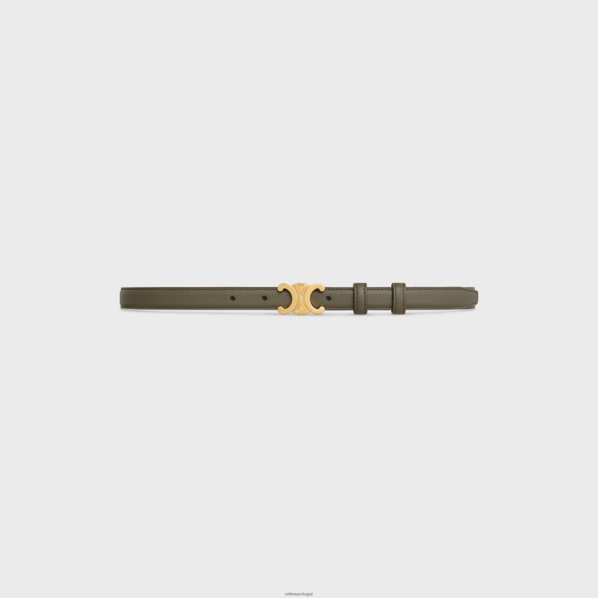 mulheres acessórios CELINE cinto triomphe pequeno em couro de bezerro liso azeitona escura T204R1073