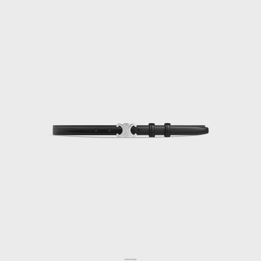 mulheres acessórios CELINE cinto triomphe pequeno em couro taurillon preto T204R1071