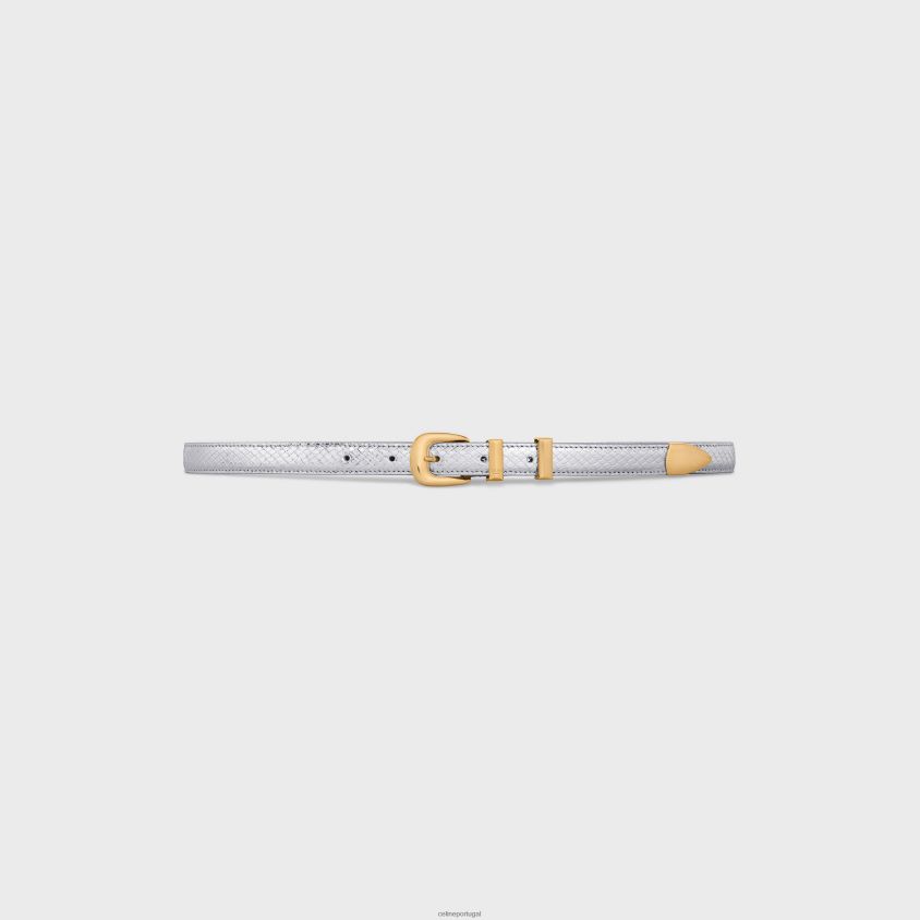 mulheres acessórios CELINE pequeno cinto ocidental em pele de bezerro em relevo python prata T204R1029