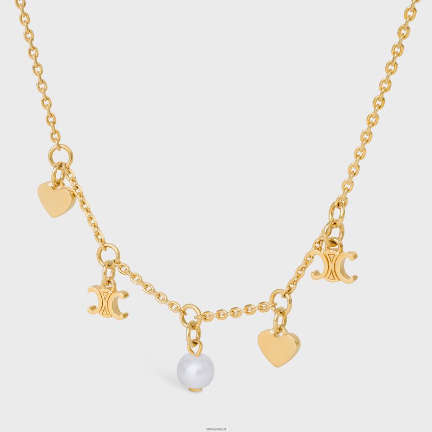 mulheres acessórios CELINE Colar coeur charms em latão com acabamento dourado e pérola de resina ouro/marfim T204R1356