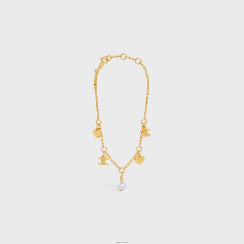 mulheres acessórios CELINE Pulseira coeur charms em latão com acabamento dourado e pérola de resina ouro/marfim T204R1364