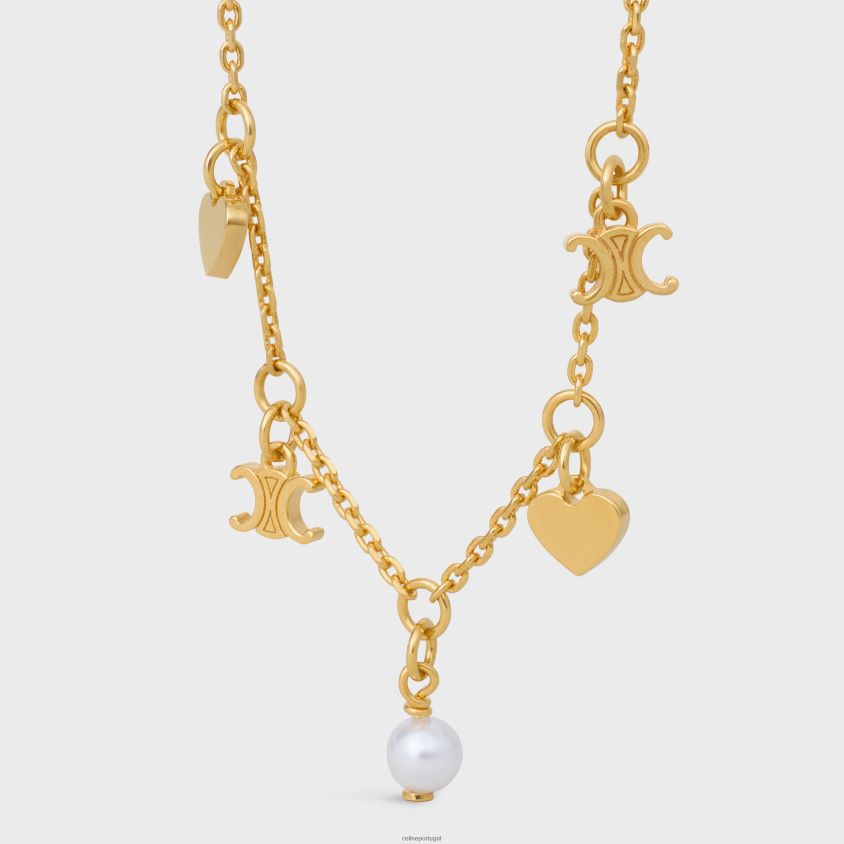 mulheres acessórios CELINE Pulseira coeur charms em latão com acabamento dourado e pérola de resina ouro/marfim T204R1364