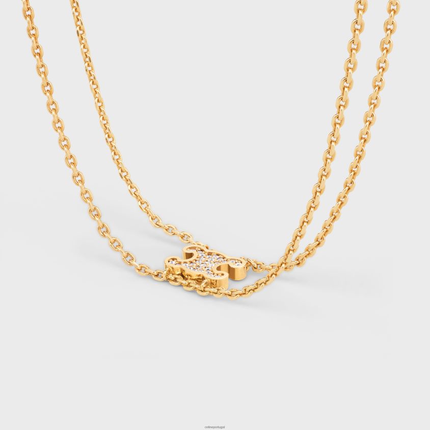 mulheres acessórios CELINE Pulseira suspensa de strass triomphe em latão com acabamento e cristais ouro T204R1301