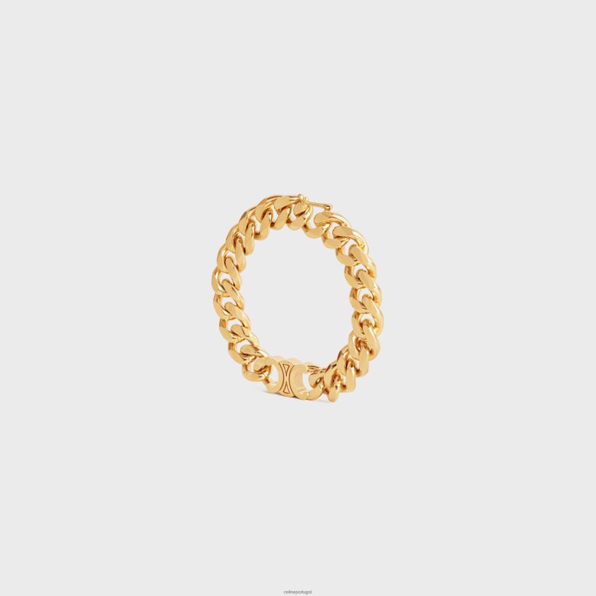 mulheres acessórios CELINE Pulseira triomphe gourmette em latão com acabamento ouro T204R1311