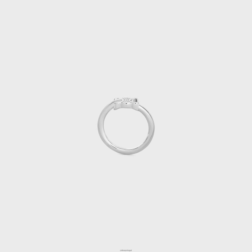 mulheres acessórios CELINE anel assimétrico triomphe em latão com acabamento em ródio prata T204R1294