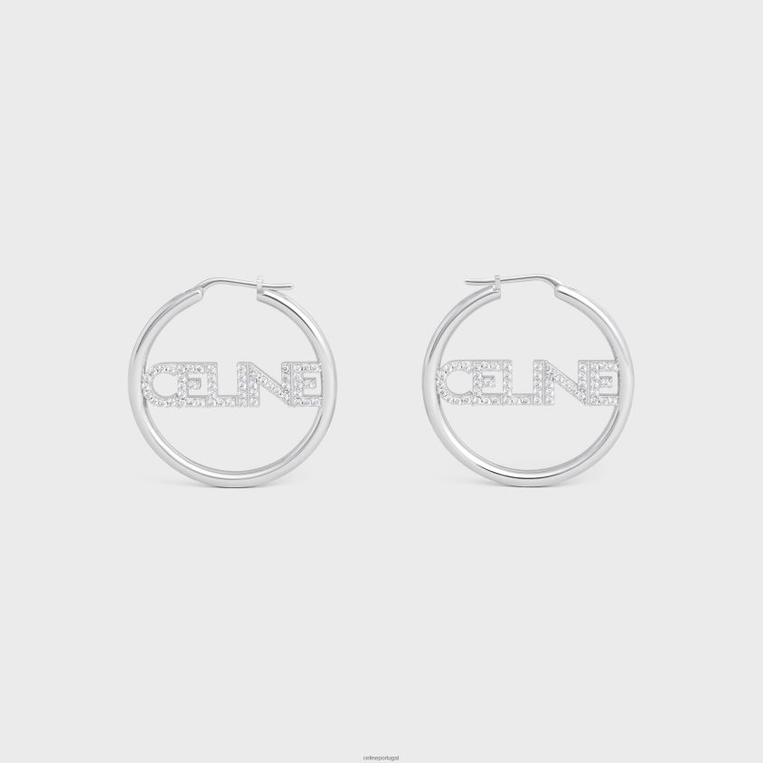 mulheres acessórios CELINE argolas de strass monocromáticas em latão com acabamento em ródio e cristais prata T204R1253