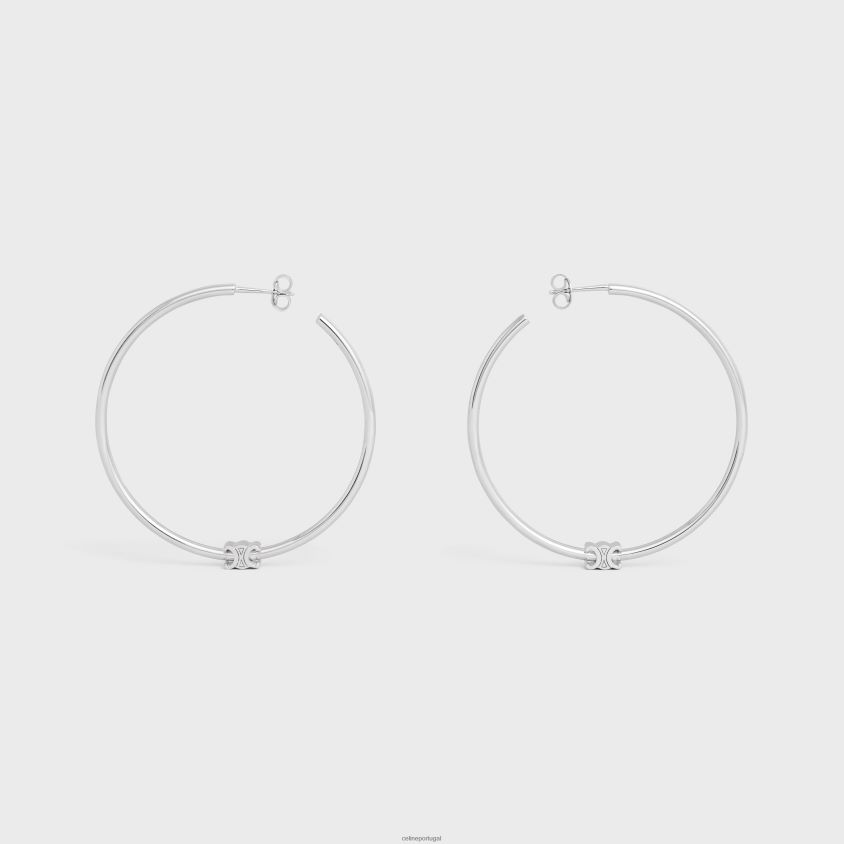 mulheres acessórios CELINE argolas grandes triomphe em latão com acabamento em ródio prata T204R1261