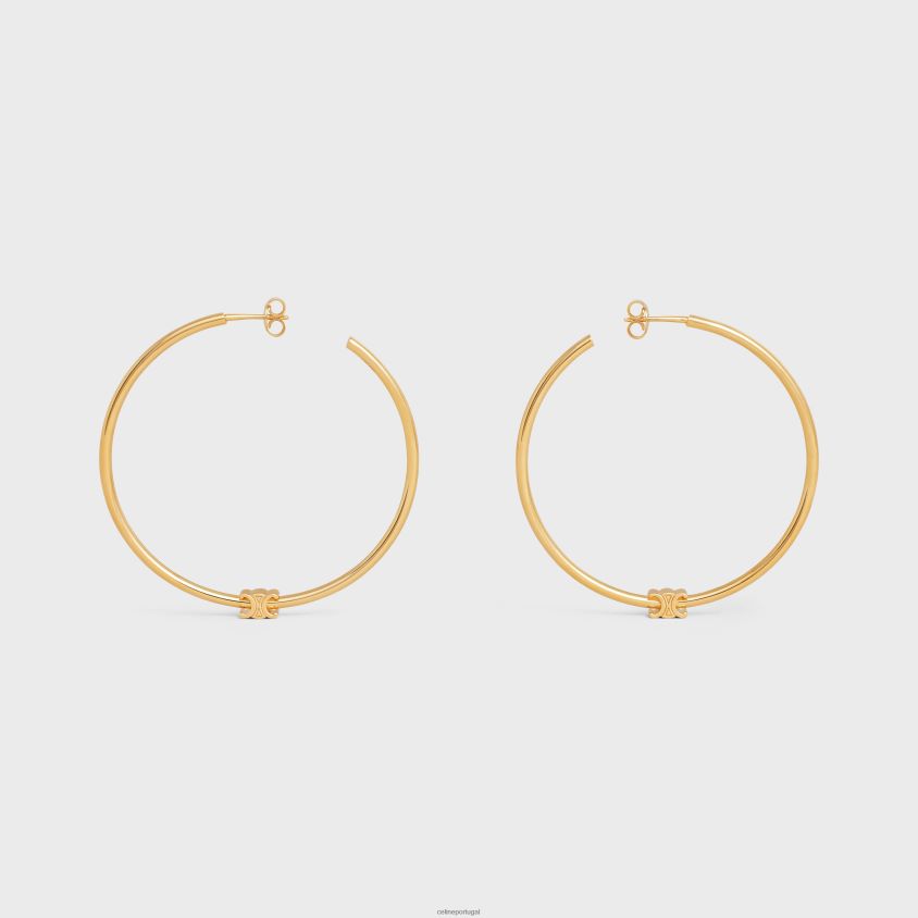 mulheres acessórios CELINE argolas grandes triomphe em latão com acabamento ouro T204R1260