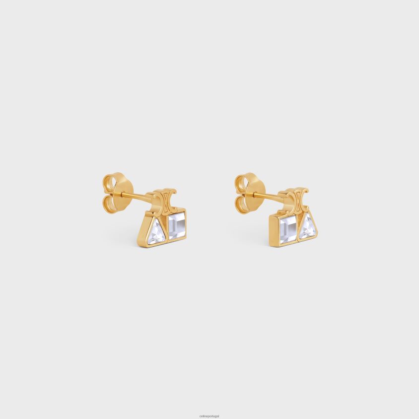 mulheres acessórios CELINE brincos geométricos em latão com acabamento e strass ouro T204R1267