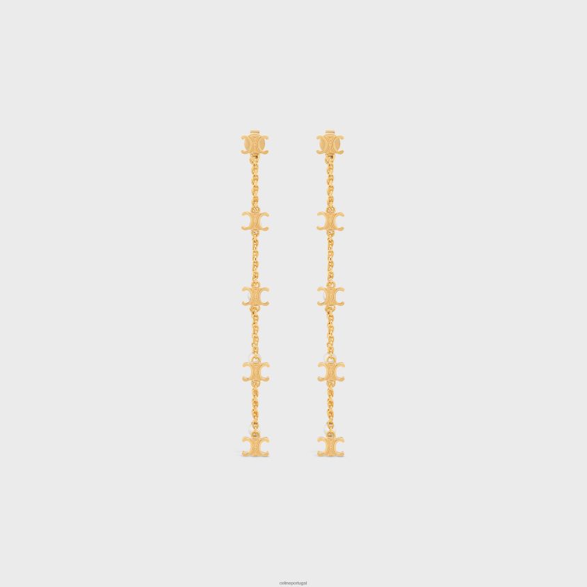 mulheres acessórios CELINE brincos longos de pérola triomphe em latão com acabamento dourado e pérolas de resina ouro/marfim T204R1283