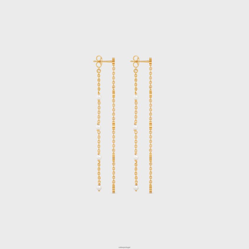 mulheres acessórios CELINE brincos longos de pérola triomphe em latão com acabamento dourado e pérolas de resina ouro/marfim T204R1283