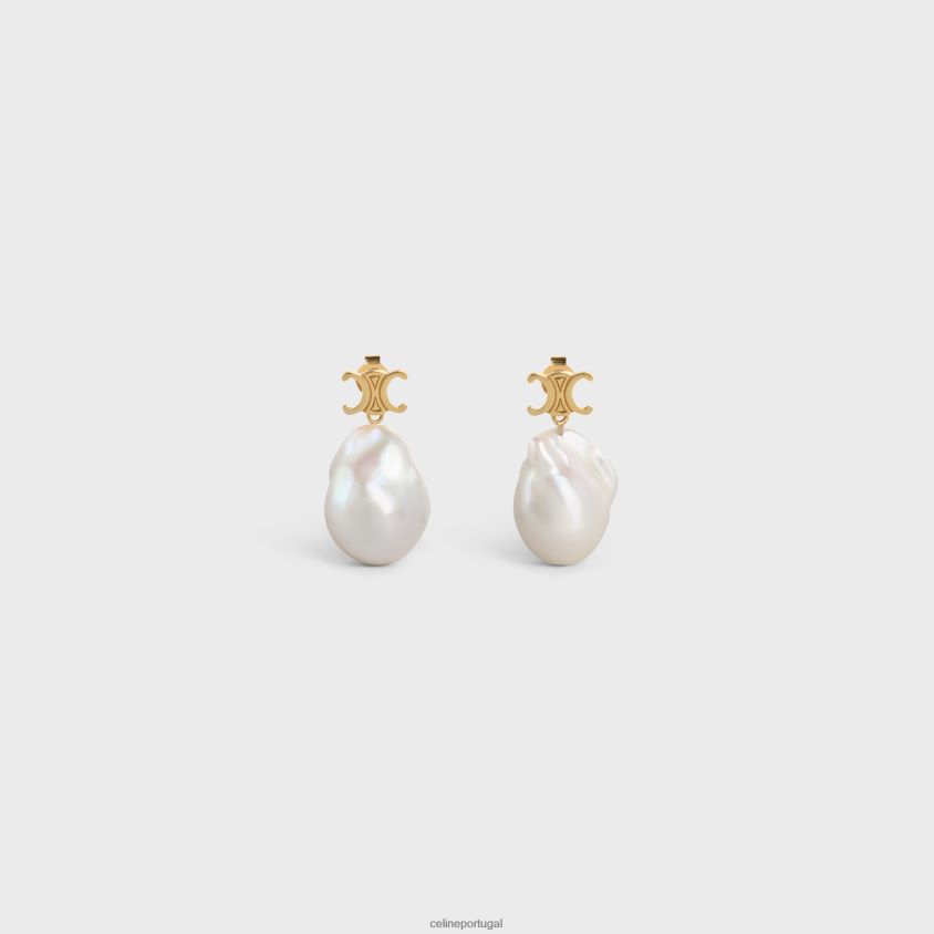 mulheres acessórios CELINE brincos triomphe barroco em latão com acabamento em ouro e pérolas cultivadas ouro/marfim T204R1273