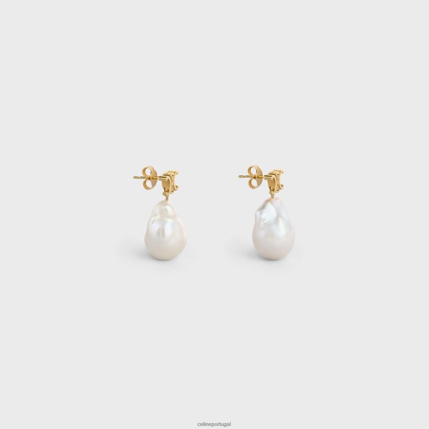 mulheres acessórios CELINE brincos triomphe barroco em latão com acabamento em ouro e pérolas cultivadas ouro/marfim T204R1273