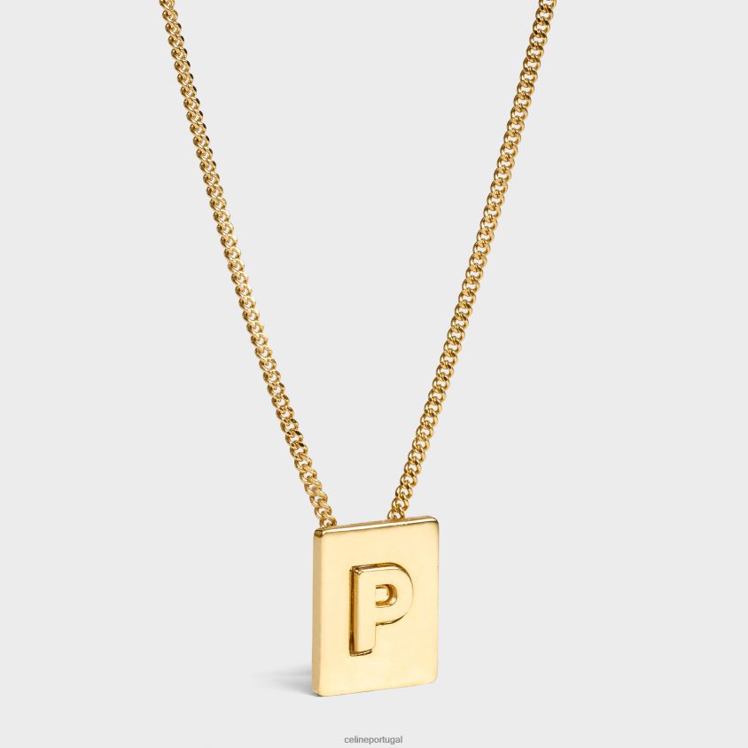 mulheres acessórios CELINE colar alfabeto p em latão com acabamento ouro T204R1339