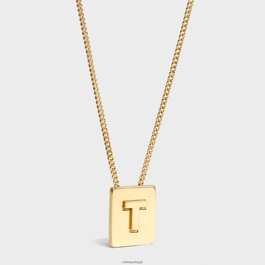 mulheres acessórios CELINE colar alfabeto t em latão com acabamento ouro T204R1343