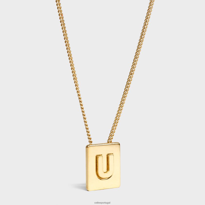 mulheres acessórios CELINE colar alfabeto u em latão com acabamento ouro T204R1344