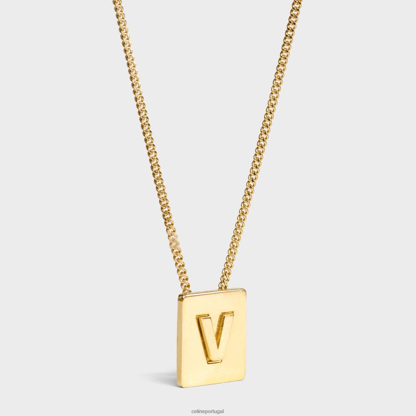 mulheres acessórios CELINE colar alfabeto v em latão com acabamento ouro T204R1345