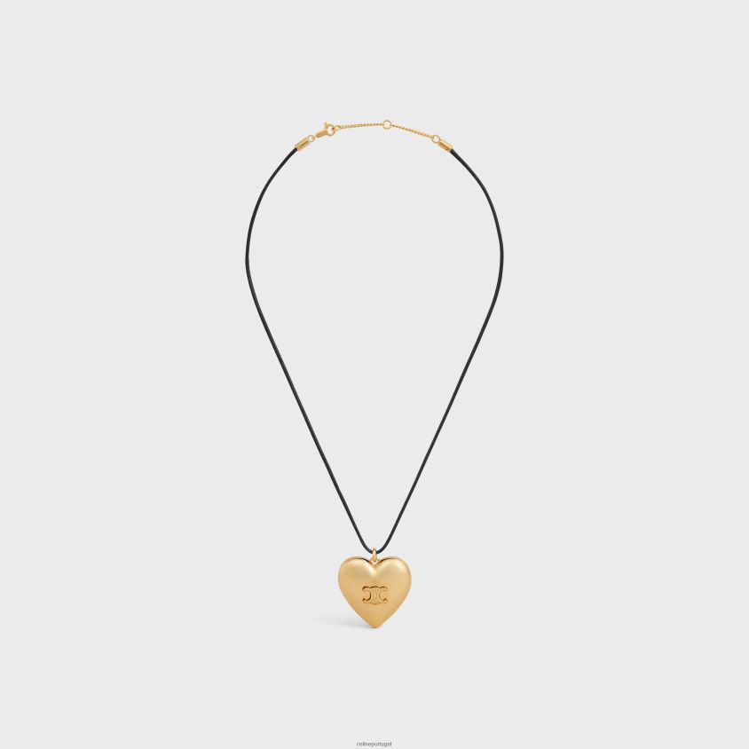 mulheres acessórios CELINE colar coeur triomphe em latão com acabamento dourado e algodão ouro/preto T204R1255