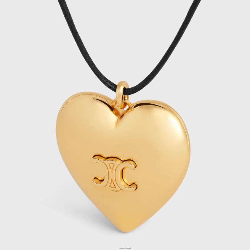 mulheres acessórios CELINE colar coeur triomphe em latão com acabamento dourado e algodão ouro/preto T204R1255
