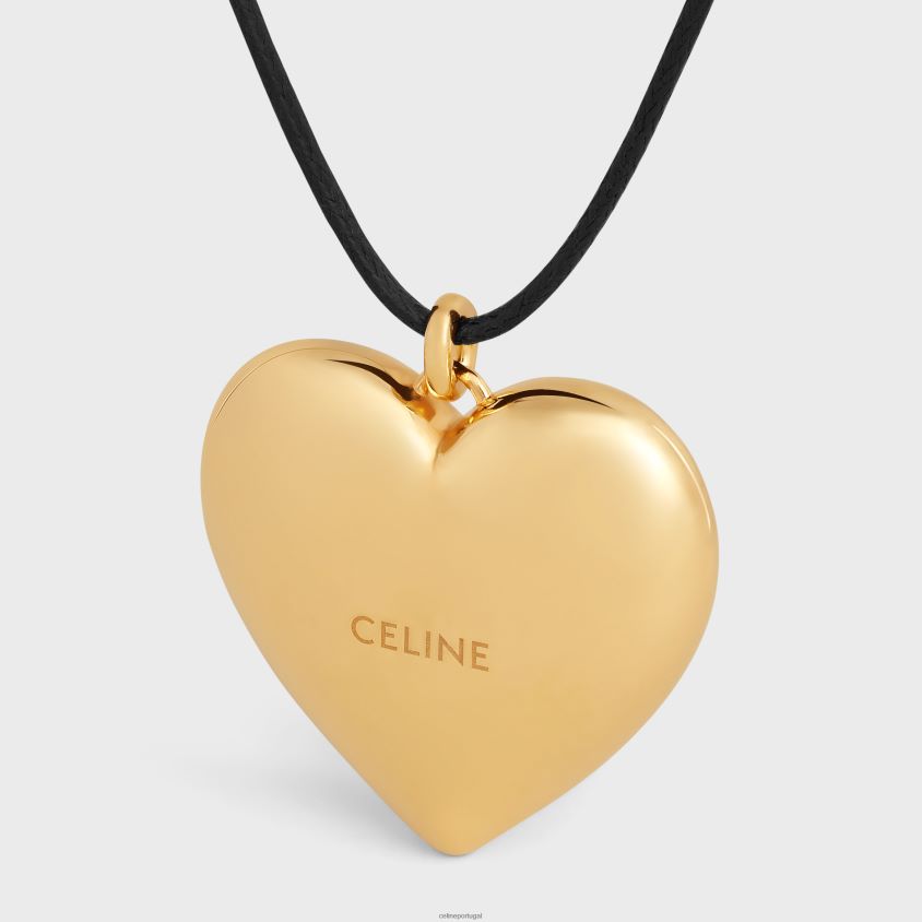 mulheres acessórios CELINE colar coeur triomphe em latão com acabamento dourado e algodão ouro/preto T204R1255