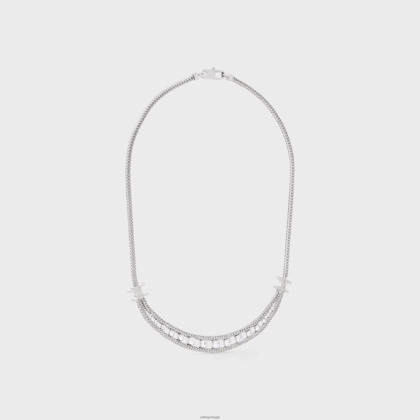 mulheres acessórios CELINE colar curto margarida em latão com acabamento em ródio e strass prata T204R1354