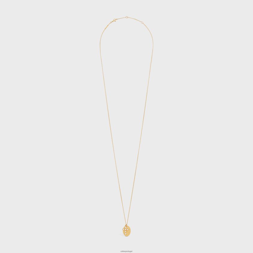 mulheres acessórios CELINE colar de pérolas folclóricas triomphe em latão com acabamento dourado e pérolas de resina ouro/marfim T204R1295