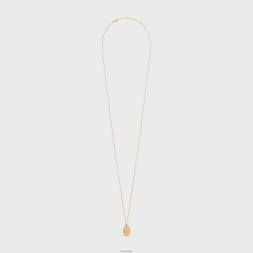 mulheres acessórios CELINE colar de pérolas folclóricas triomphe em latão com acabamento dourado e pérolas de resina ouro/marfim T204R1295