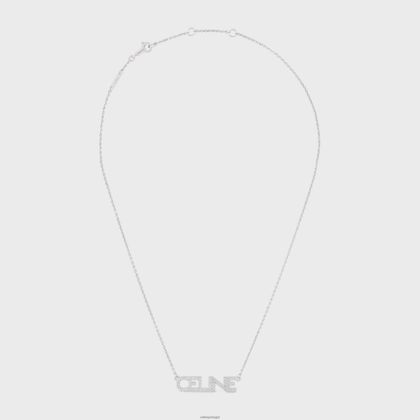 mulheres acessórios CELINE colar de strass monocromático em latão com acabamento em ródio e cristais prata T204R1251