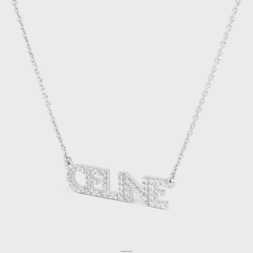 mulheres acessórios CELINE colar de strass monocromático em latão com acabamento em ródio e cristais prata T204R1251