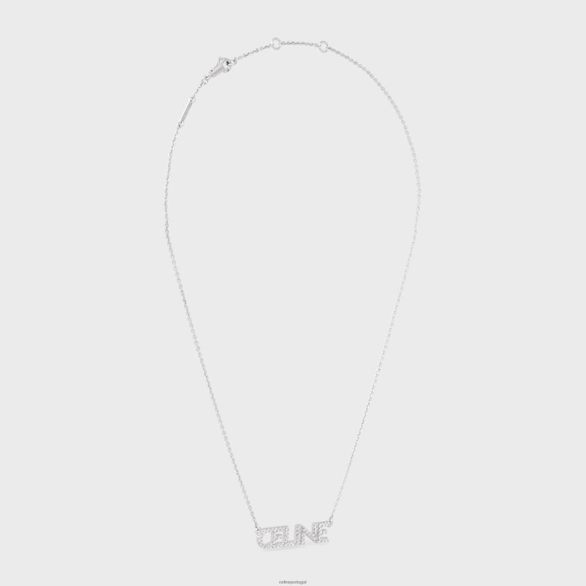 mulheres acessórios CELINE colar de strass monocromático em latão com acabamento em ródio e cristais prata T204R1251