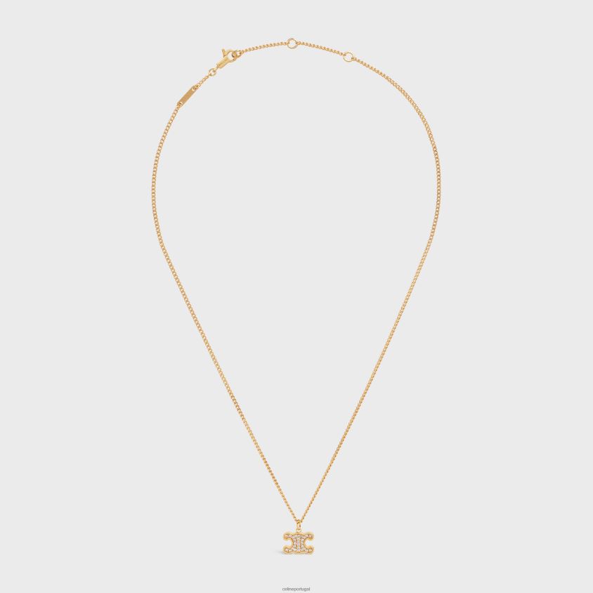mulheres acessórios CELINE colar de strass triomphe em latão com acabamento e cristais ouro T204R1299