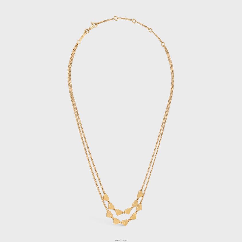 mulheres acessórios CELINE colar duplo coeur em latão com acabamento ouro T204R1262