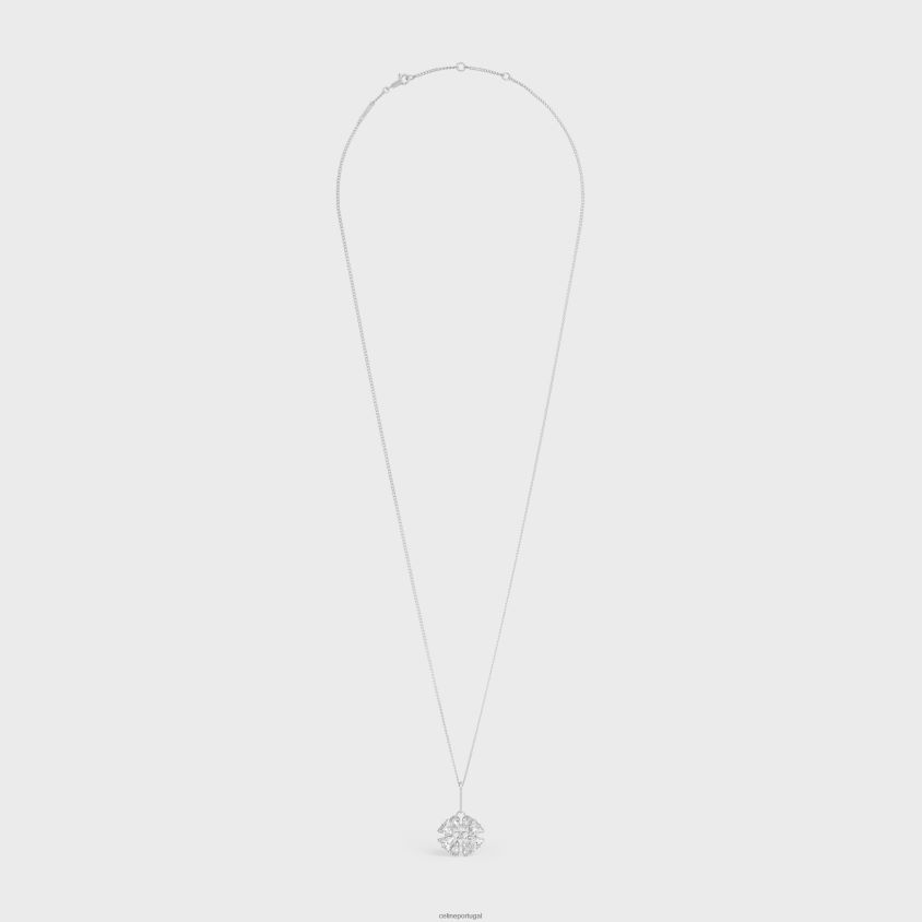 mulheres acessórios CELINE colar margarida em latão com acabamento em ródio e strass prata T204R1355