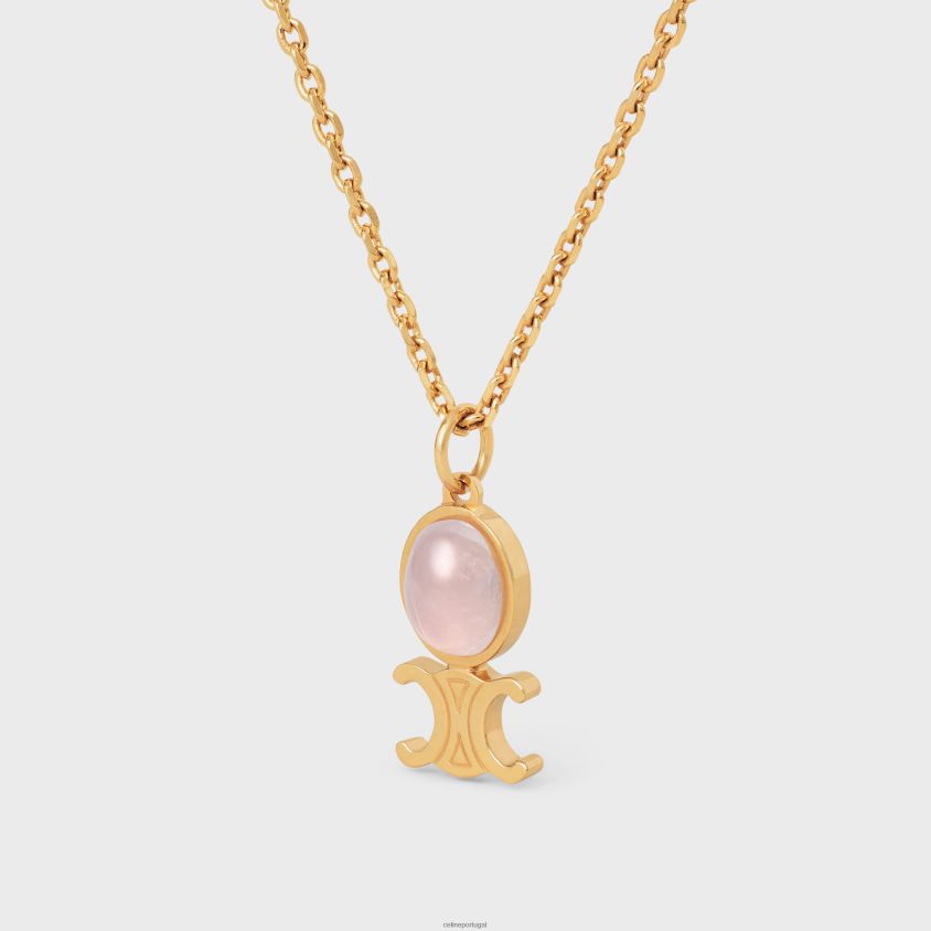 mulheres acessórios CELINE colar pequeno triomphe indie em latão com acabamento em quartzo rosa ouro e quartzo rosa T204R1284