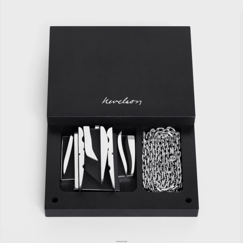 mulheres acessórios CELINE colar projeto nevelson prata esterlina e madeira de carvalho prata/preto T204R1363