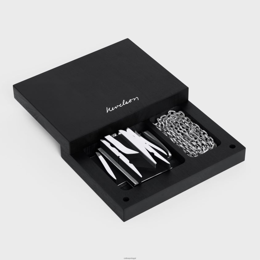 mulheres acessórios CELINE colar projeto nevelson prata esterlina e madeira de carvalho prata/preto T204R1363