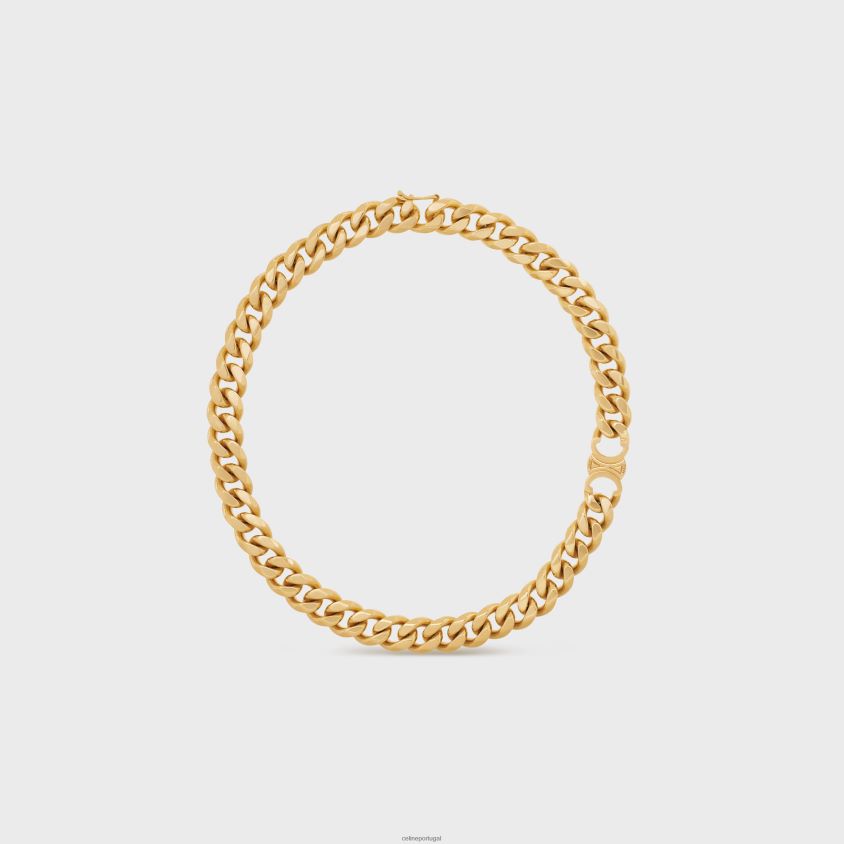 mulheres acessórios CELINE colar triomphe gourmette em latão com acabamento ouro T204R1310