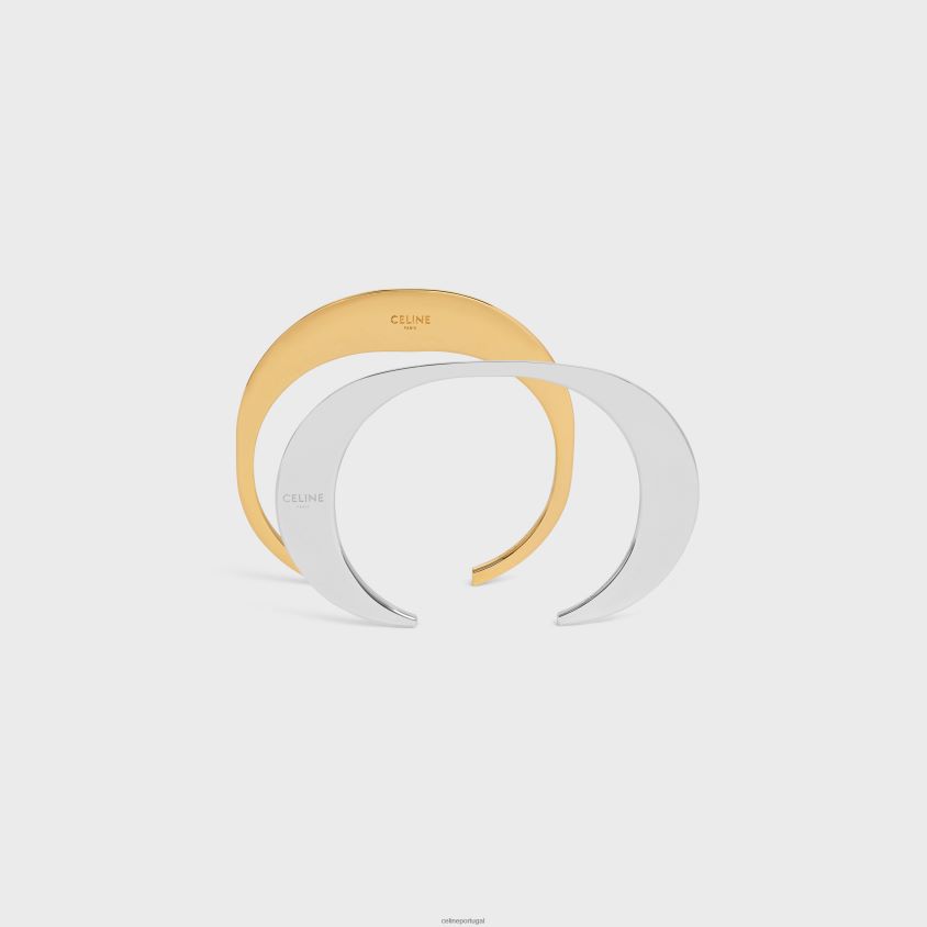 mulheres acessórios CELINE conjunto formes abstraites de 2 punhos em latão com acabamento em ouro e ródio ouro/prata T204R1372